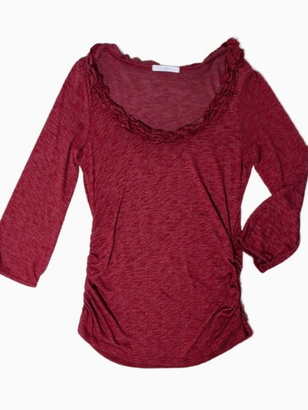 Vintage Y2K Charlotte Russe Ruffled Neckline Tunic Top Burgundy Large